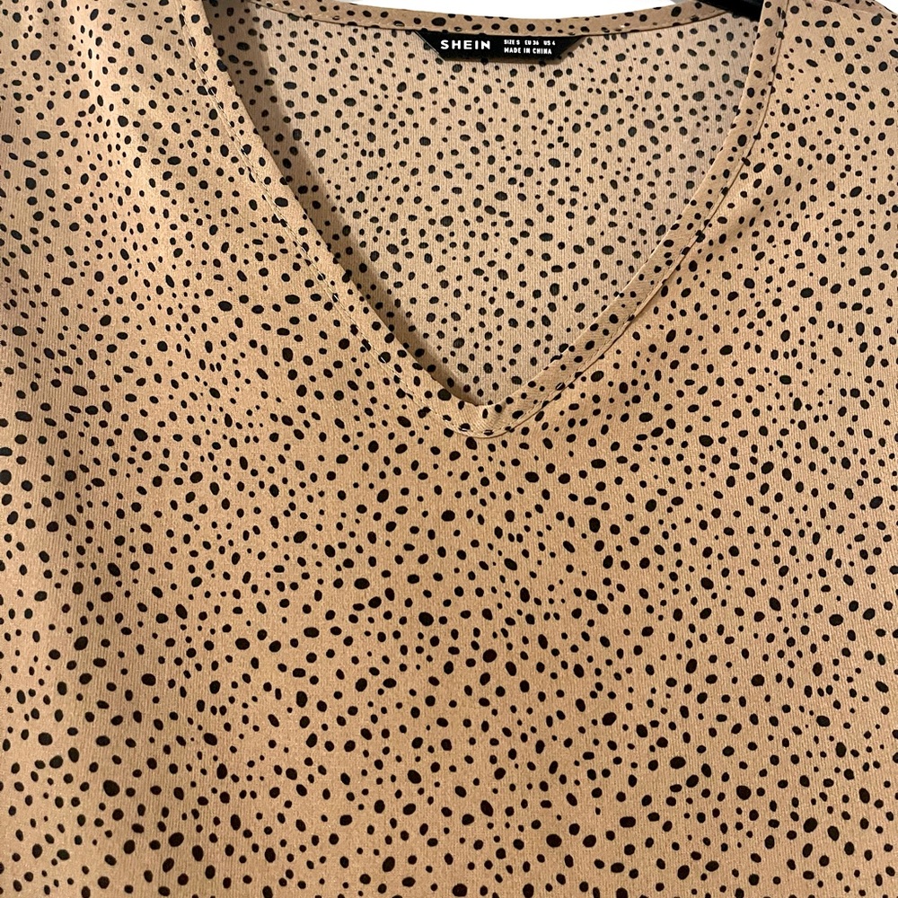 Size small Tan and Black Polkadot Shirt